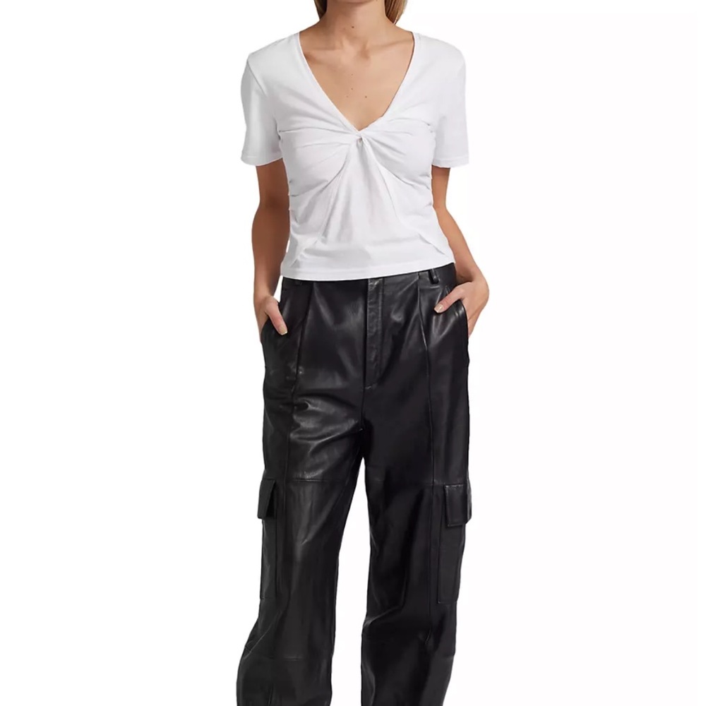Derek Lam Belle Twist  Front T-Shirt - Optic White. Women's Large